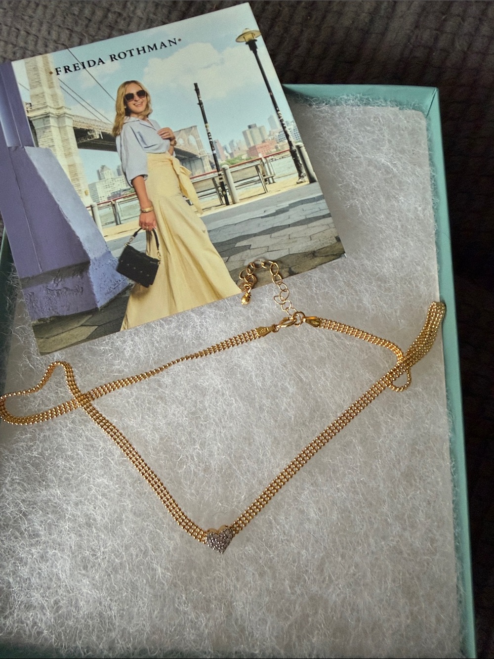 Freida Rothman Vault Gold Triple-Row Necklace with Heart Accent